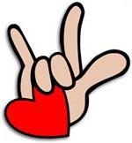 ASL I love you sign holding a red heart 